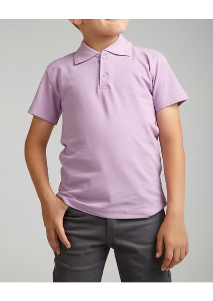 Cocuk Polo Yaka Kısa Kol Lila Okul T-Shirt fiyatları