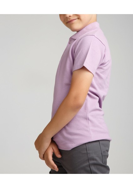 Cocuk Polo Yaka Kısa Kol Lila Okul T-Shirt modelleri