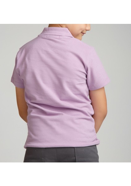 Cocuk Polo Yaka Kısa Kol Lila Okul T-Shirt fırsatları