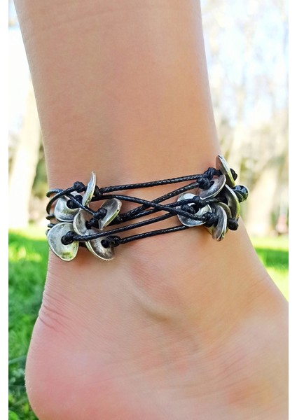 Antik Gümüş Kaplama Ipli Daire Şekilli El Yapımı Kadın Halhal modelleri