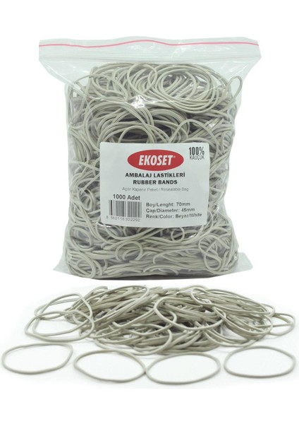 Beyaz Paket Ambalaj Para Lastiği 1000 Adet 70 mm