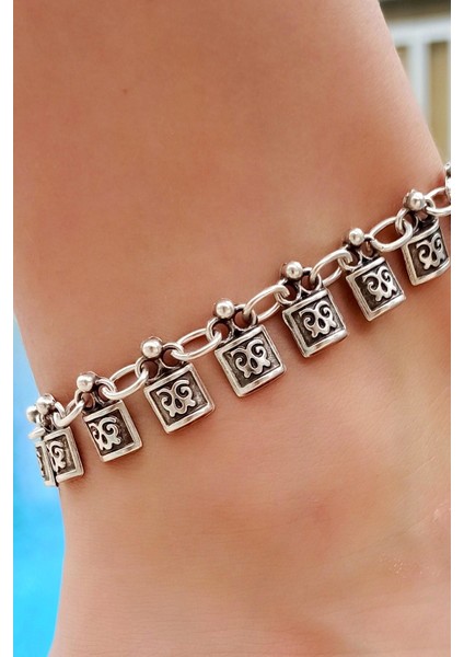 Antik Gümüş Kaplama Kare Şekilli El Yapımı Kadın Halhal fiyatları