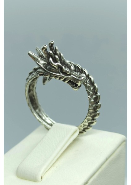 Antik Gümüş Kaplama Ejderha Şekilli El Yapımı Ayarlanabilir Yüzük