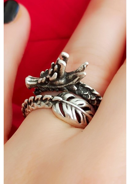 Antik Gümüş Kaplama Ejderha Şekilli El Yapımı Ayarlanabilir Yüzük fiyatları