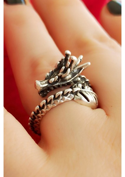 Antik Gümüş Kaplama Ejderha Şekilli El Yapımı Ayarlanabilir Yüzük modelleri