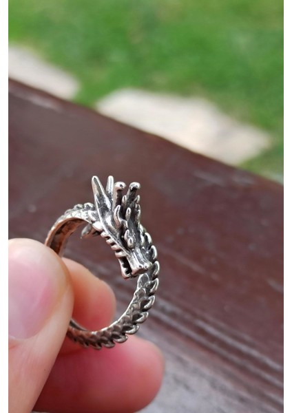 Antik Gümüş Kaplama Ejderha Şekilli El Yapımı Ayarlanabilir Yüzük fırsatları
