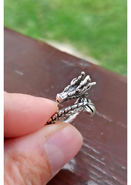Antik Gümüş Kaplama Ejderha Şekilli El Yapımı Ayarlanabilir Yüzük indirimleri
