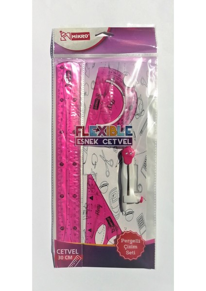 Flexible Pergelli Cetvel Seti 4'lü Set FLP04 Pembe