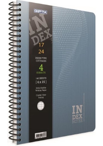 Index Notes 17 x 24 Spiralli - Ayraçlı Defter Sert Kapak 140 Yaprak Çizgili