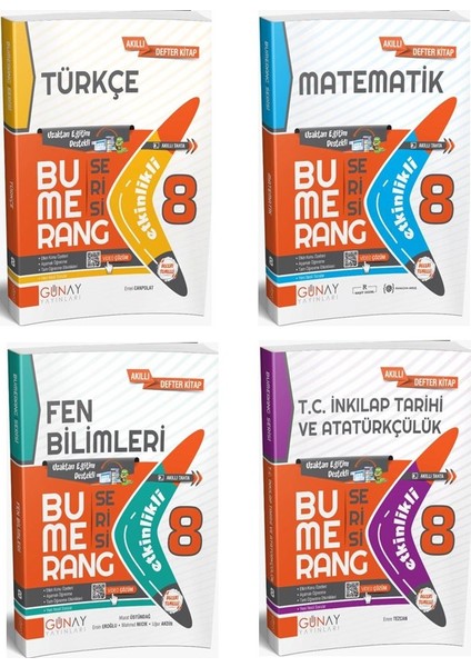 Gün&Ay Yayınları 8. Sınıf Bumerang 4'lü Akıllı Defter Seti(T-M-F-S)