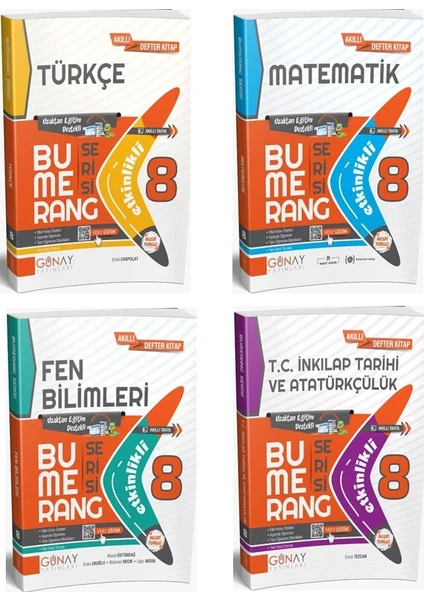 Günay Yayınları Gün&Ay Yayınları 8. Sınıf Bumerang 4'lü Akıllı Defter Seti(T-M-F-S)