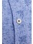 Erkek Mavi Desenli Slim Fit Keten Gömlek 3