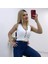 Beyaz Likralı Fit Düğme Detaylı Triko Kadın Crop Bluz 1