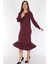 Bordo Eteği Fırfırlı Elbise 16E-0785 1