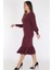 Bordo Eteği Fırfırlı Elbise 16E-0785 2