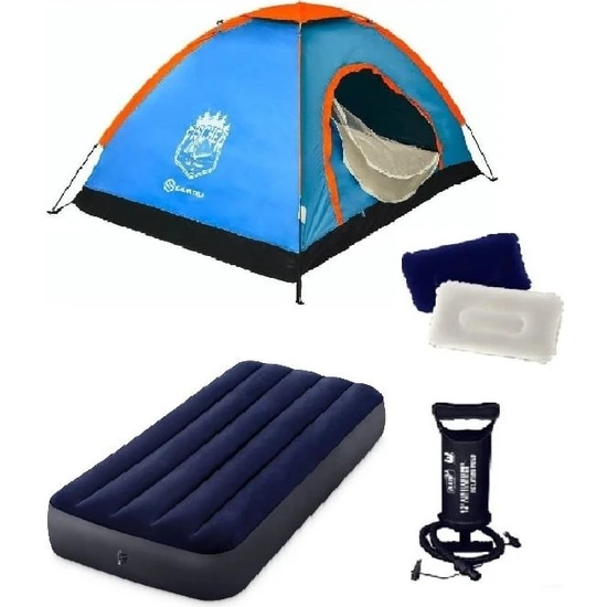 Kamp Çadırı Seti - 3 Kişilik Çadır +  Şişme Yatak + Pompa + Yastık