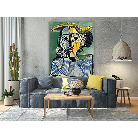 Hobimania Kanvas Tablo Pablo Picasso Woman With Yellow Hat 70X100 cm Duvar Dekorasyon Tablo Moda