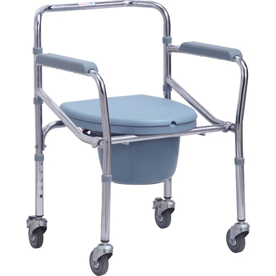 Medcenter KY696 Tekerlekli Yükseklik Ayarlı Katlanabilir Hasta Tuvalet ve Banyo Sandalyesi Komot
